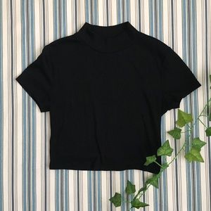 Black Mock Neck Short Sleeve Top